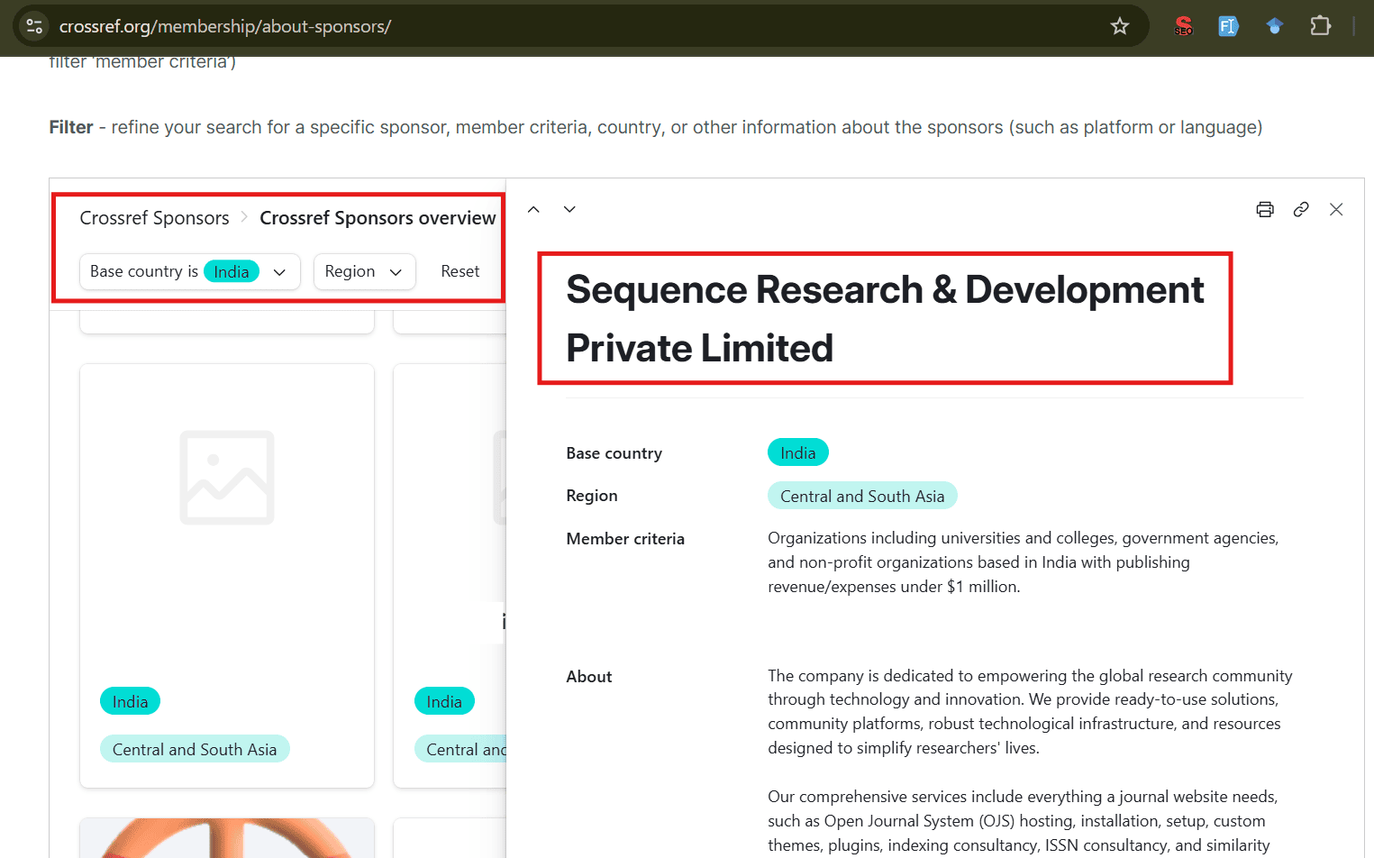 Crossref sponsor details for Sequence Research and Development Private Limited